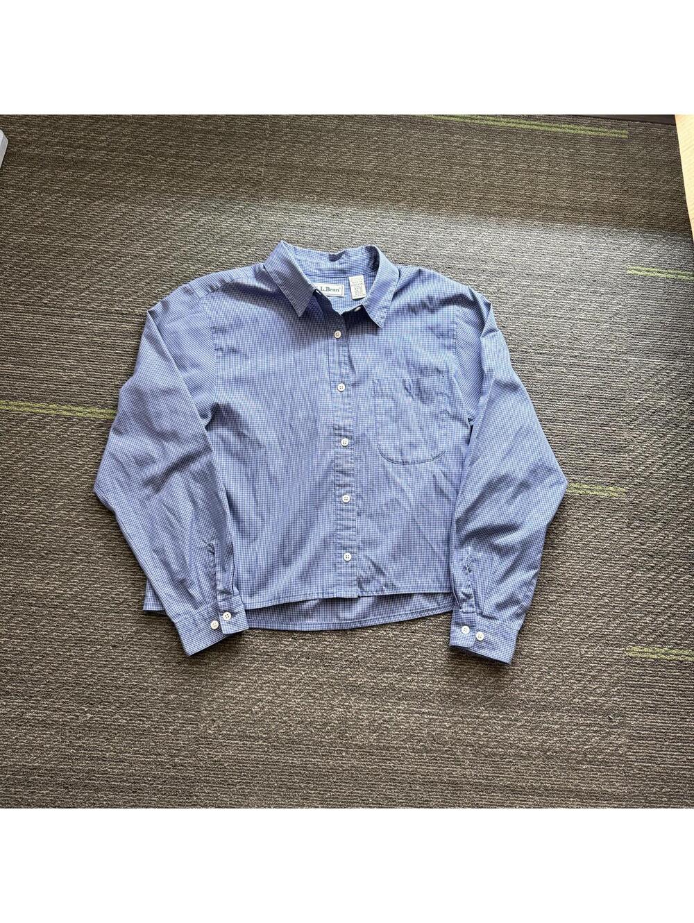 LL Bean Shirt Women's size 12 Blue Plaid Check Long Sleeve Button Up